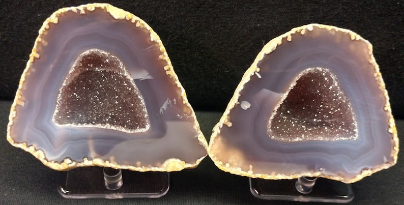 Quality 3.1 Matching Quartz lined Cut Polished Brazilian Agate Geode Pair