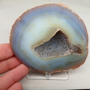 Softer Colors 4.15&quot; Cut Polished Brazilian Agate Quartz Geode Half, 0.98 Pound