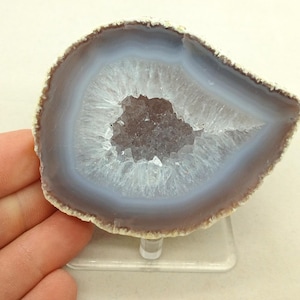 Classic 3.40&quot; Cut Polished Brazilian Agate Quartz Geode Half, 0.61 Pound