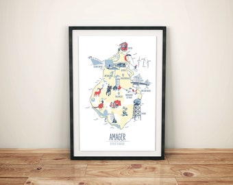 Illustrated Map of Amager Copenhagen | A3 Danish Poster