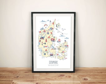 Illustrated Map of Denmark | A3 Danish Poster