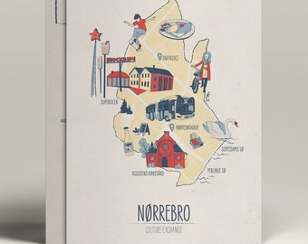 Illustrated Postcard Copenhagen  | Nørrebro Map A6