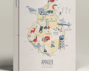 Illustrated Map of Amager Copenhagen | A6 Postcard