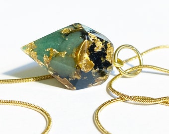 Orgonite Pendant for Wealth, Luck and Strength with Pyrite, Jade and Aventurine! EMF Protection Protects vs EMF-s and 5G!