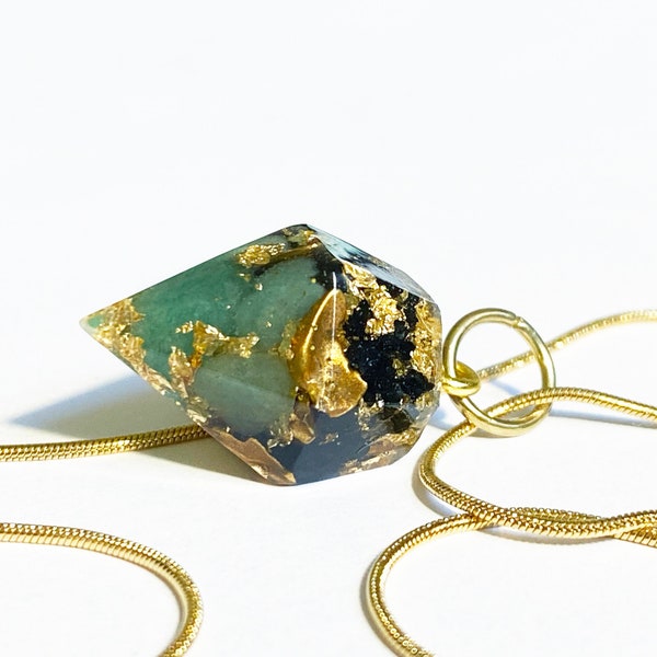 Orgonite Pendant for Wealth, Luck and Strength with Pyrite, Jade and Aventurine! EMF Protection Protects vs EMF-s and 5G!