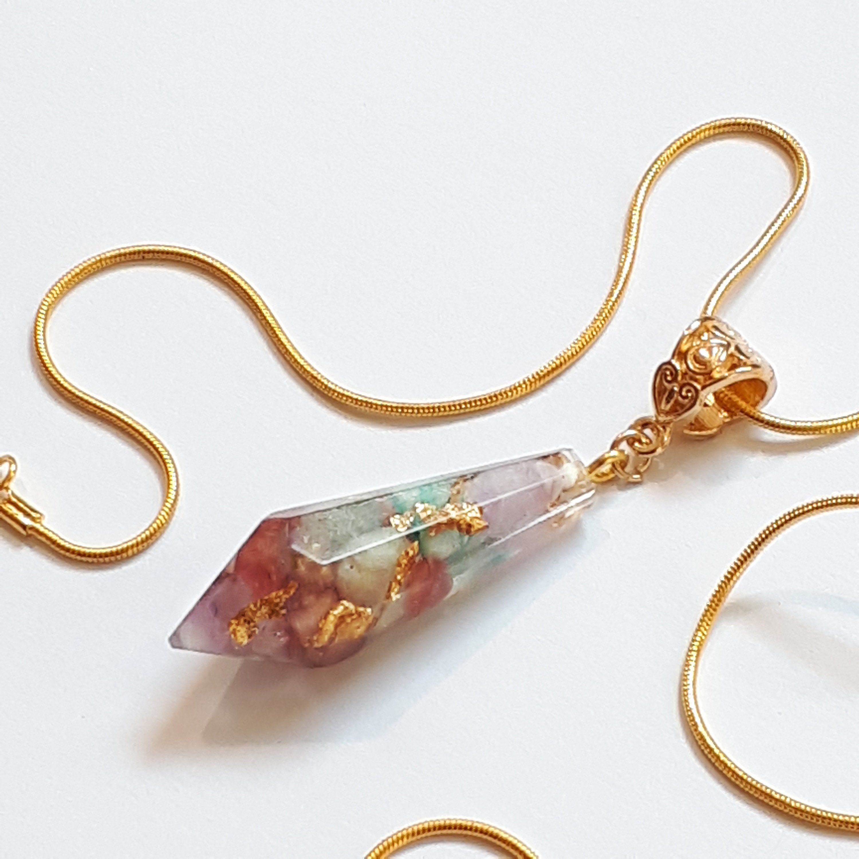 Orgonite Pendant with Auralite, Pink Tourmaline, Aquamarine and Gold …