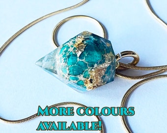 Orgonite Pendant with Imperial Jasper and Clear Quartz! Vivid colours and pure natural stones! Brings Joy, stability, protects vs EMF and 5G