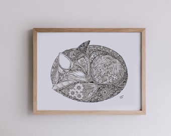 Fox Print // Zorro durmiente // Arte de la Isla del Príncipe Eduardo // Ilustración única