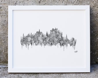 Little Cities Series -  001 // Ink Illustration Print // Black and White // Abstract Art