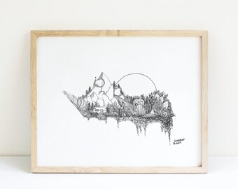 Little Cities Series -  005 // Ink Illustration Print // Black and White // Abstract Art