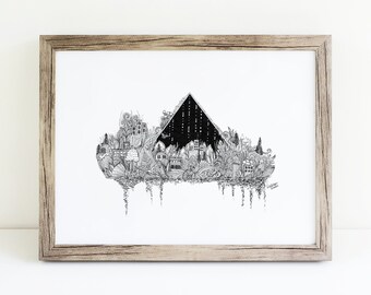 Little Cities Series -  003 // Ink Illustration Print // Black and White // Abstract Art