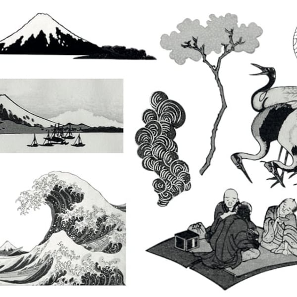 2 Planches de tatouages éphémères Hokusai et le japonisme