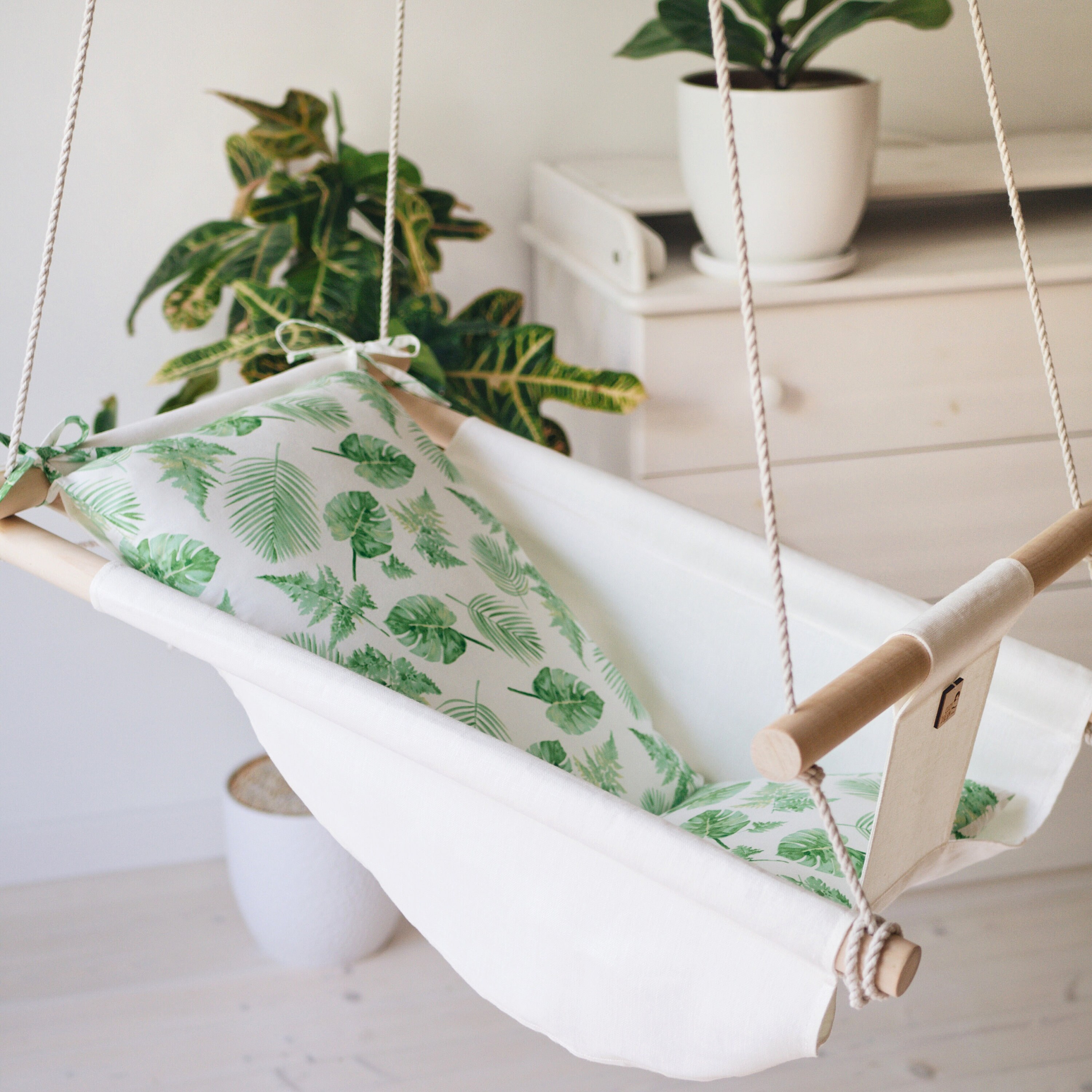 Linen swing LEAVES hanging baby cradle indoor hammock for Etsy