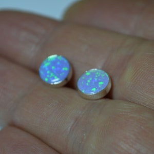 Large Round Green Opal Stud Earrings, Silver