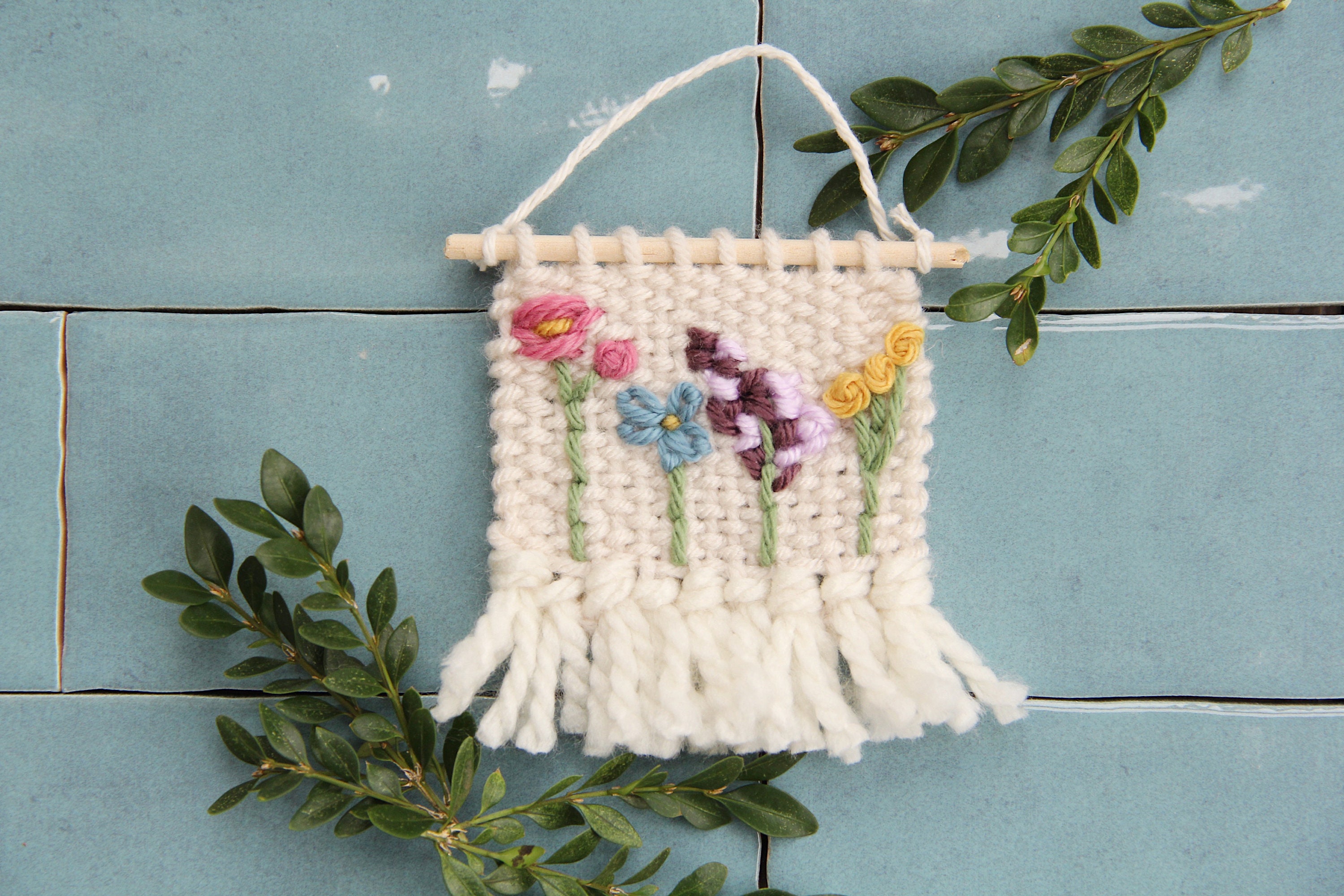 Mini Weaving, Floral Embroidery, Embroidered Decor, Woven Art, Boho Decor, Wildflower Art, Dorm Wall Art, Gift Under 20, Girl Nursery Decor