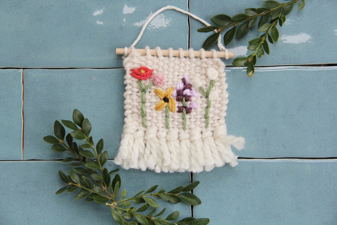 Mini Floral Embroidered Weaving, Boho Woven Wall Decor - Etsy