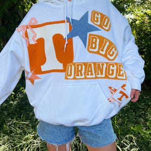 Tennessee Patchwork Pennant Hoodie, College Merch, SEC Sweatshirt, Upcycled Clothing, Back to School, Game Day Clothing, University Team