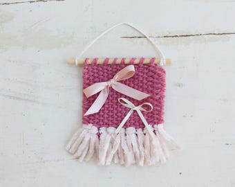 Mini Weaving, Bows, Bow Decor, Woven Art, Mini Weaving, Nursery Decor, Girl Dorm Decor, Bow Wall Art, Woven Wall Hanging, Gifts for Her