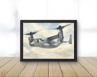 米空軍 V-22 オスプレイ輸送機ティルトローター機の水彩画プリント、8