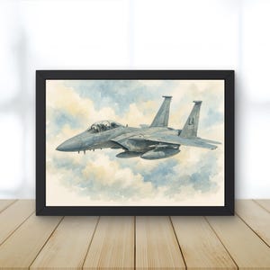 F-15 Eagle Watercolor Print | Digital Download Military Jet Wall Art | Printable Fighter Aircraft Decor | U.S. Air Force Aviation Gift