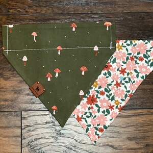 Reversible Mushroom Floral Bandana // Over the collar bandana // Dog and Cat Bandana // Personalized Bandana