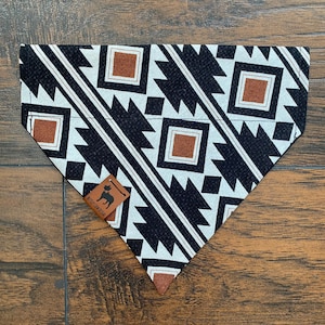 Personalized Black + White Aztec Bandana // Over the collar  // Aztec Dog Bandana // Aztec Cat Bandana