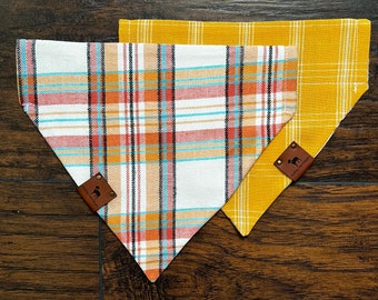 Reversible Orange Plaid Bandana // Over the collar bandana // Dog and Cat Bandana // Personalized Bandana