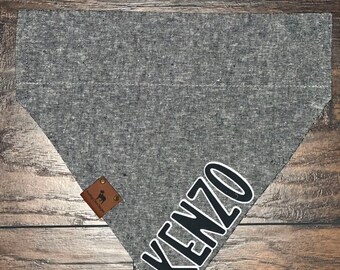 Personalized Gray Pet Bandana // Over the collar bandana // Dog and Cat Bandana // Heathered Gray Bandana
