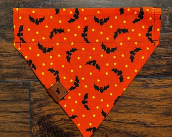 Reversible Bat + Pumpkin Pet Bandana // Over the collar bandana // Halloween Bat Pumpkin Bandana