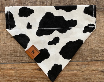 Personalized Cow Print Pet Bandana // Over the collar bandana // Dog and Cat Bandana // Personalized Cow Bandana