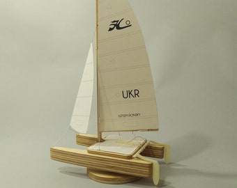Functional model Hobie 16 sailboat for lovers of sailing | Hobie Cat sailing catamaran model | Catamaran Sculpture | Hobie Catamaran