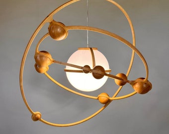 Eco-friendly Solar System Shaped Lamp for the Living Room Handmade Wooden Lamp for Dining Room Lighting, Large Bright Light Called Tellurian