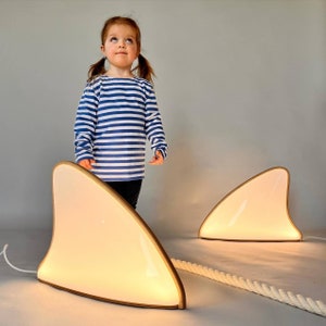 Ocean themed lamp with the name White shark | An unusual floor lamp in the form of a shark's fin | Lighting in the style of marine decor