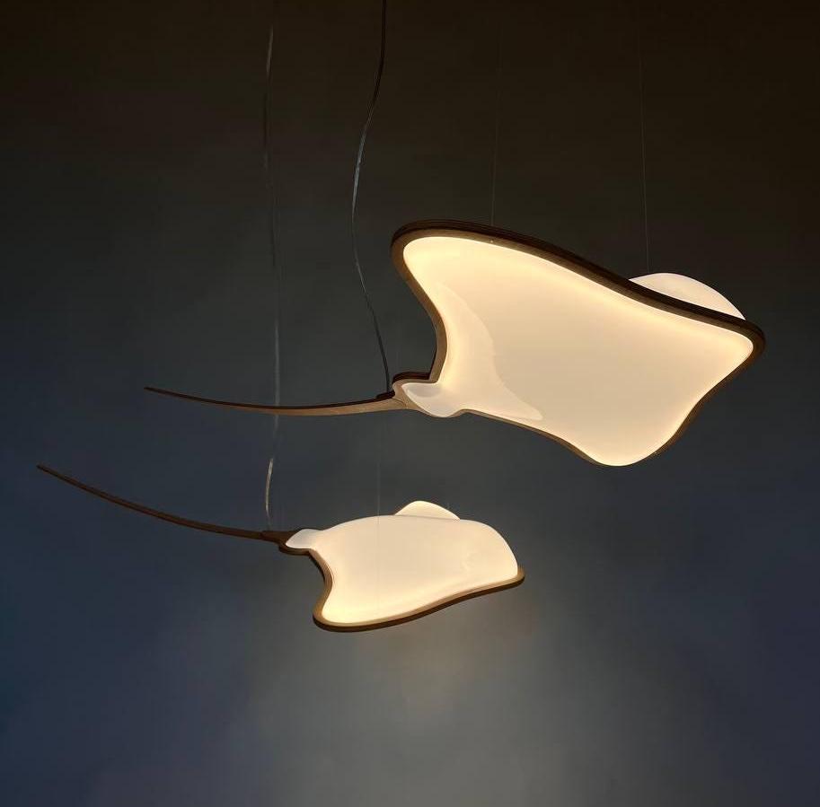 A composition of fantastic lamps in the form of two flying stingrays | A unique handmade lamp created personally by Artem Ronsky | Stingray