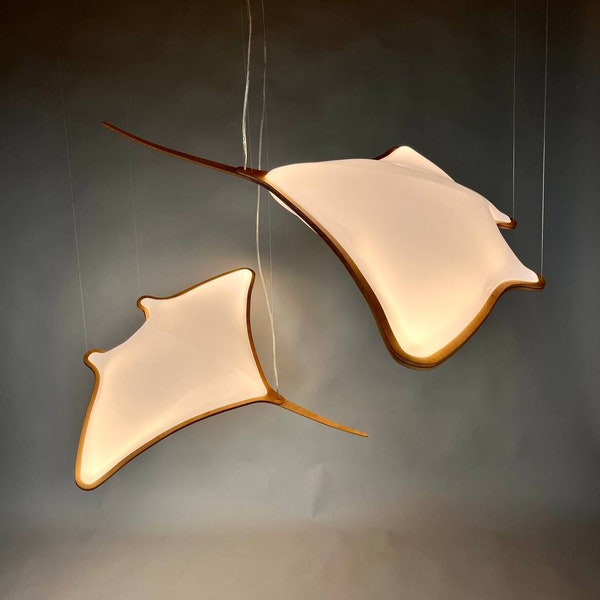 A composition of amazing lamps in the form of a Manta ray | Elegant handmade lamps made in Ukraine | Manta ray nautical decor.