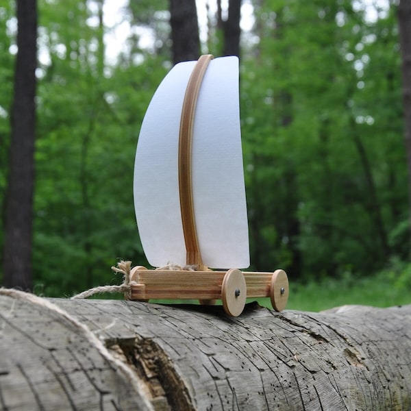 Toy sailboat Charlie Black | Floating boat | Wood Toy Boat | Photography prop | Handmade Boat