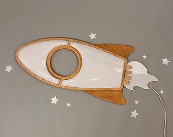 Armstrong wall lamp | Wooden White Spaceship Lamp | LED Rocket Lamp | Lights for Bedroom Kid's | Nursery Lighting LED | Wall Decor