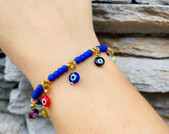 Evil Eye Multi-color, Tiny Charms Bracelet