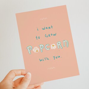 Popcorn Love – Carte A6 / A5 romantique mais pas cheesy. Carte postale. Déclaration d’amour. Décoration murale d’intérieur.