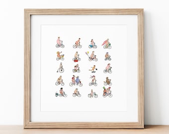 The Naked Bike Ride Portland – Poster van naakte mensen op fietsen. Aquarelillustratie. Muurkunst. Interieurdecoratie voor woonkamer/kantoor