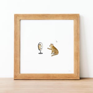 Spieglein, Spieglein – Mini-Katzenposter. Aquarellillustration. Wandkunst. Inneneinrichtung für Wohnzimmer, Schlafzimmer, Eingangsbereich