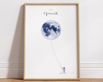 De Moonwalk – Poster voor dromers. Aquarelillustratie. Muurkunst. Interieurdecoratie voor woonkamer of kinderkamer.
