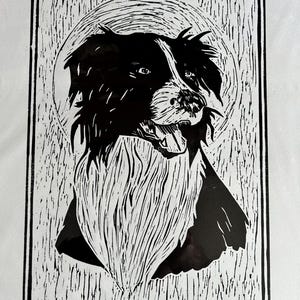 Border Collie Black & White Linocut Print – A3 Hand-Pressed Limited Edition Dog Art – Farmhouse Wall Decor