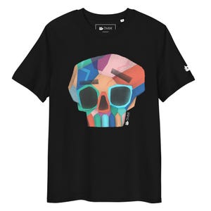 Koszulka Organic Rainbow Skull | Unisex Cartoon Skull Tee | Ekologiczna koszulka z grafiką | Kolorowy prezent na festiwalowy streetwear