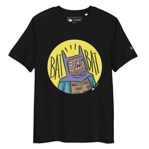 Koszulka Bat Bat – Zabawny nietoperz z kreskówek w kostiumie | Unisex Organic Cotton Tee | Koszulka z kalamburem superbohatera | Pomysł na prezent na Halloween