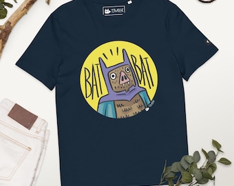 面白い漫画バットスーパーヒーローTシャツ - ユニセックスオーガニックコットンハロウィンTシャツ