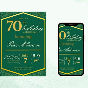 Green and Gold Birthday Invitation Template: Editable Canva Design (Digital Download)