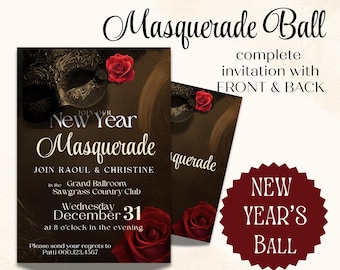 Masquerade Ball Editable Invitation Template: New Year's Ball, Elegant Gala, Holiday Party (Digital Download)