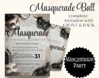 Masquerade Gala, New Year's Ball, Holiday Party, Digital Invitation: Instant Download