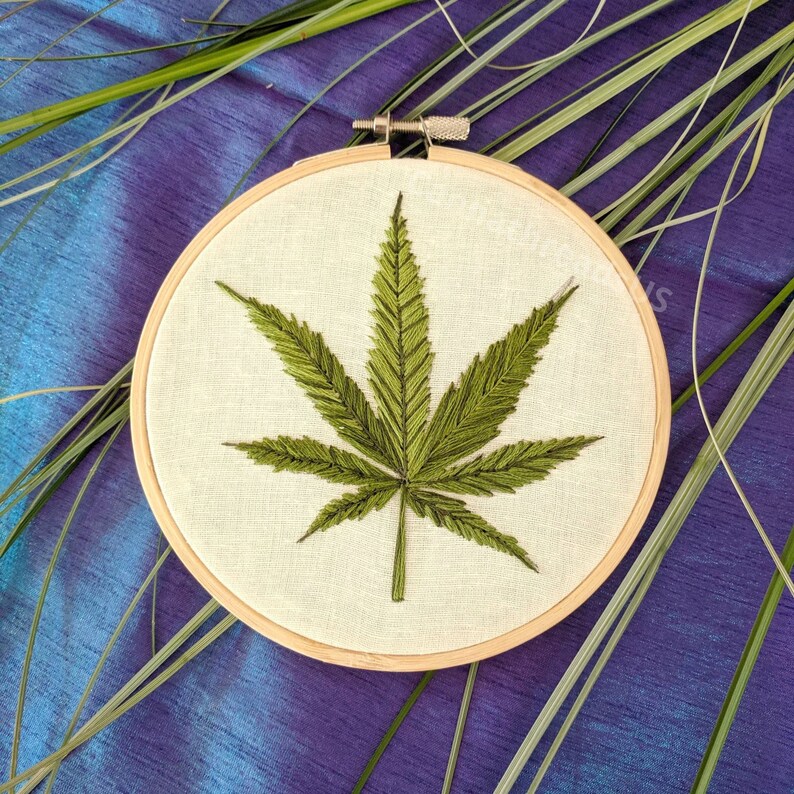 Cannabis art handmade embroidery cannabis leaf marijuana  etsy Cannabis art handmade embroidery cannabis leaf marijuana  etsy